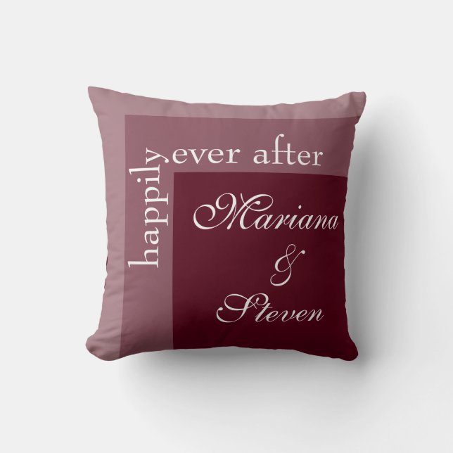 Burgundy Simple Modern Chic Script Wedding Cushion (Front)