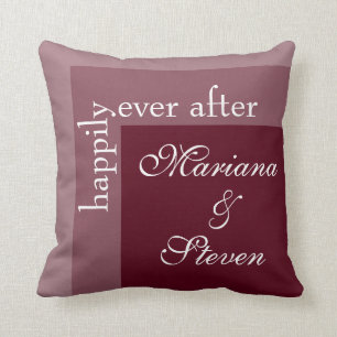 Burgundy Simple Modern Chic Script Wedding Cushion