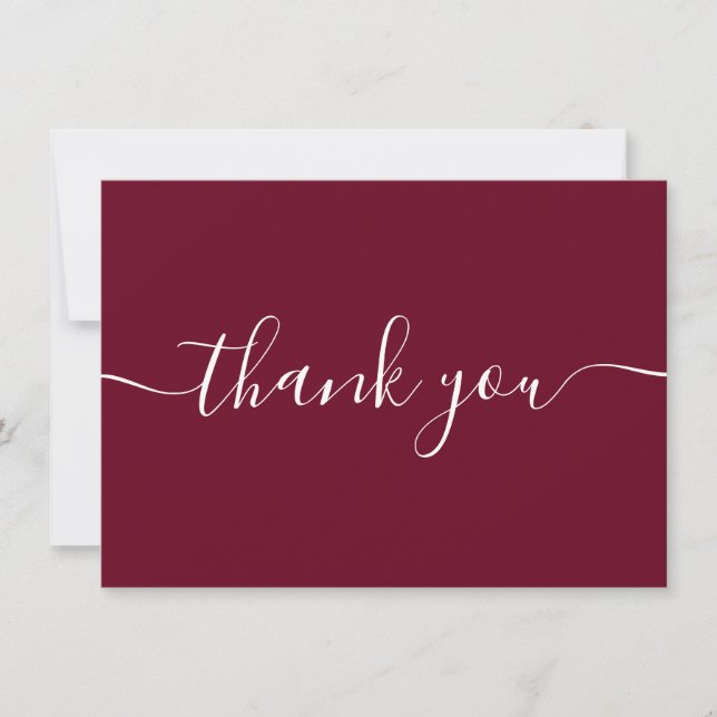 Burgundy Simple Modern Elegant Script Thank You Card (Front)
