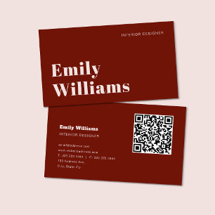 Burgundy Simple Modern Minimal   QR Code Business Card