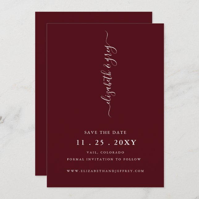 Burgundy Simple Modern Save the Date   Announcement (Front/Back)