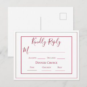 Burgundy Simple Modern Wedding RSVP Postcard