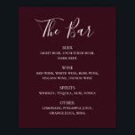 Burgundy simple script wedding drinks bar menu poster<br><div class="desc">Burgundy maroon script wedding drinks bar menu poster. Suitable for birthday,  anniversary and any other party. Please contact me if you need additional items.</div>