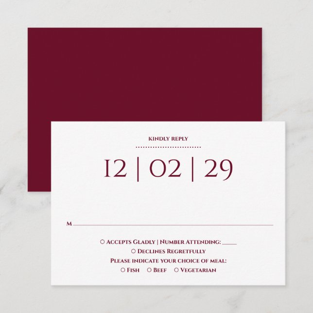 Burgundy Simple Special Date Wedding RSVP Card (Front/Back)