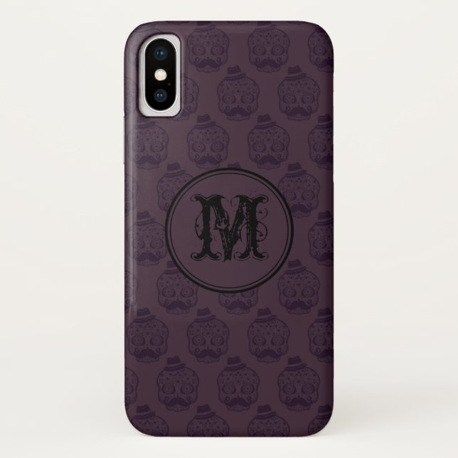 Burgundy Skull Halloween Personalised Monogram Case-Mate iPhone Case (Back)