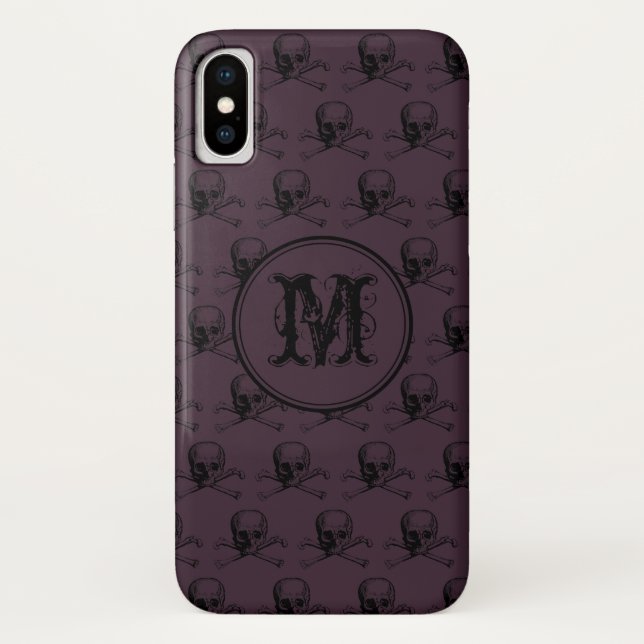 Burgundy Skull Halloween Personalised Monogram Case-Mate iPhone Case (Back)