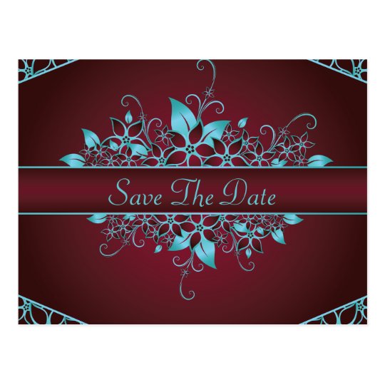 Burgundy Sky Blue Floral Elegant Wedding Postcard