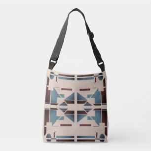 Burgundy Slate Blue on Tan Southwest Symmetric Crossbody Bag