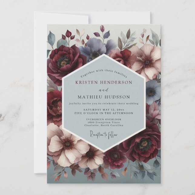 Burgundy Slate Chiaroscuro Wedding Invitation (Front)
