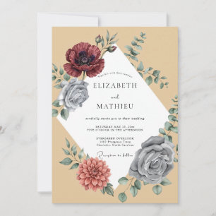 Burgundy Slate Dahlia Wedding Invitation