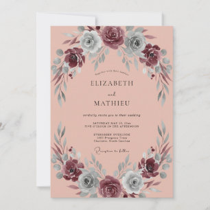 Burgundy Slate Foliage Eucalyptus Wedding Invitation