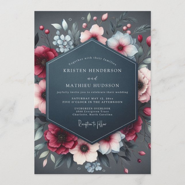 Burgundy Slate Nocturnal Wedding Invitation (Front)