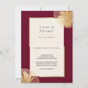 Burgundy Small Downsized Wedding Love is Patient Save The Date