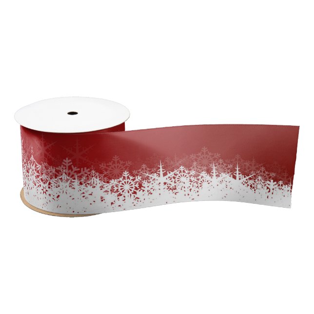 Burgundy snowflake happy holidays satin ribbon (Spool)