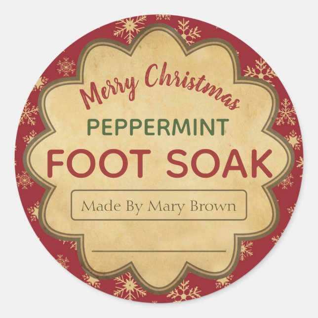 Burgundy Snowflake Peppermint Foot Soak Christmas Classic Round Sticker (Front)