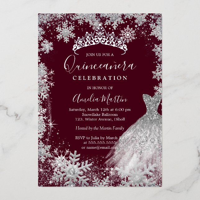 Burgundy Snowflake Winter Quinceanera  (Front)