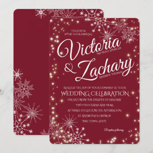 Burgundy Snowflakes and Sparkle Wedding Invitation