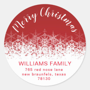 Burgundy Snowflakes holiday return address Classic Round Sticker