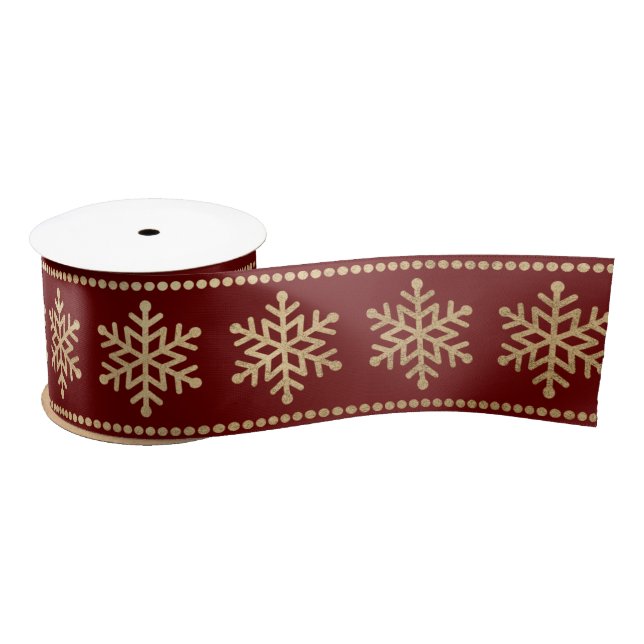 Burgundy Snowflakes Stripes Christmas Gold Satin Ribbon (Spool)