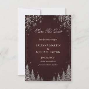 Burgundy Snowy Forest Midnight Elegance Save The Date