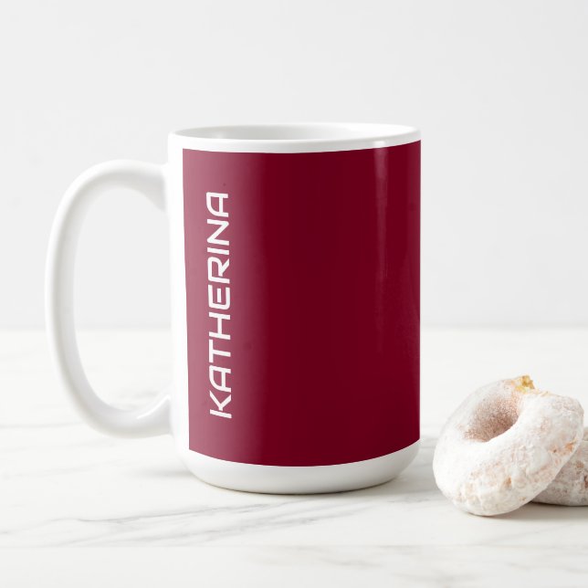 Burgundy Solid Colour | Classic Personalised  Coffee Mug (With Donut)