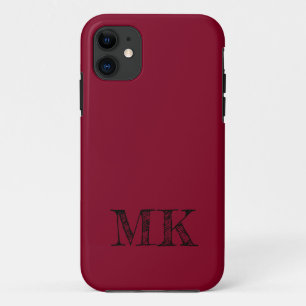 Burgundy Solid Colour   Modern Minimal Initial  iPhone 11 Case