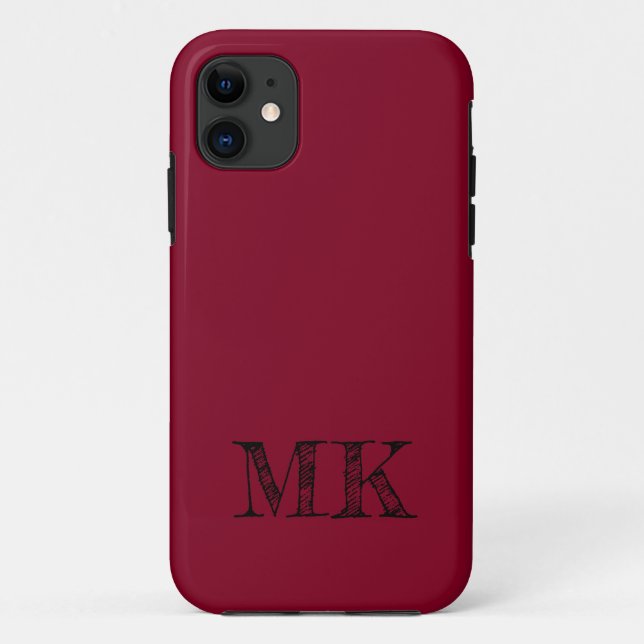 Burgundy Solid Colour | Modern Minimal Initial  Case-Mate iPhone Case (Back)
