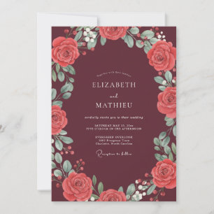 Burgundy Sophisticated Rose Wedding Invitation