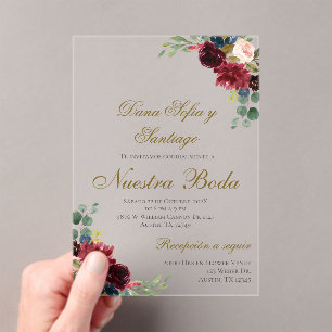 Burgundy Spanish Wedding Acrylic Invitation