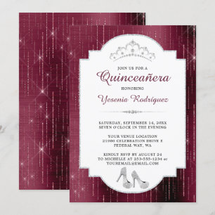Burgundy Sparkle Diamond Tiara Quinceañera Invitation