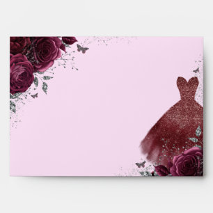 Burgundy Sparkle Dress Rose Floral Blush Envelope