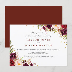 Burgundy Sparkle Floral Rehearsal Dinner Invitation