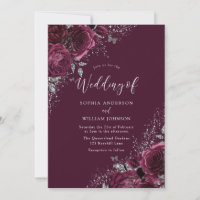 Burgundy Sparkle Flowers Silver Elegant Wedding