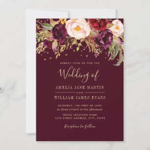 Burgundy Sparkling Marsala Wedding Invitation