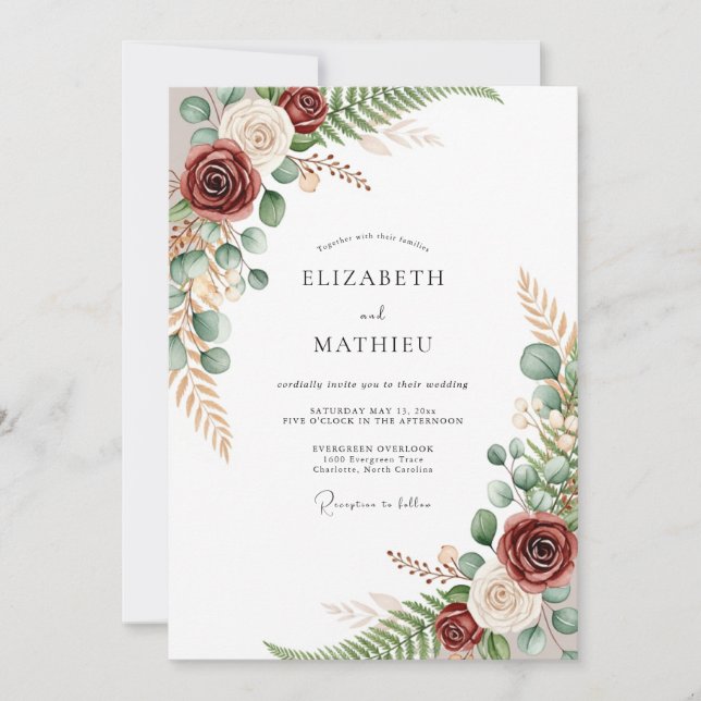 Burgundy Splendid Winter Wedding Invitation (Front)