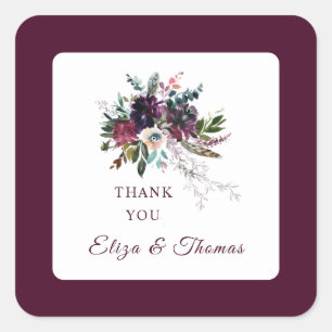 Burgundy Splendor Boho Floral Wedding Thank You Square Sticker