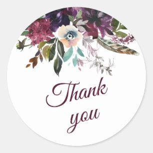 Burgundy Splendor Floral Wedding Thank You Classic Round Sticker