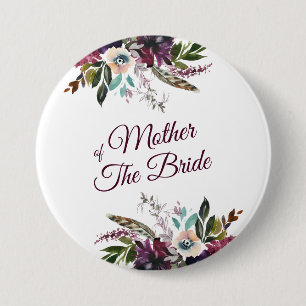 Burgundy Splendor Floral White Mother Of The Bride 7.5 Cm Round Badge
