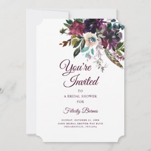 Burgundy Splendour Boho Floral Bridal Shower Invitation