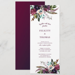 Burgundy Splendour Boho Floral White Wedding Invitation