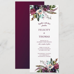 Burgundy Splendour Boho Florals White Wedding Invitation