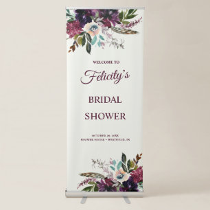 Burgundy Splendour Floral Bridal Shower Retractable Banner