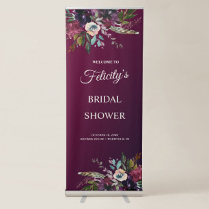 Burgundy Splendour Watercolor Floral Bridal Shower Retractable Banner