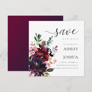 Burgundy Splendour Watercolor Floral Save The Date Invitation