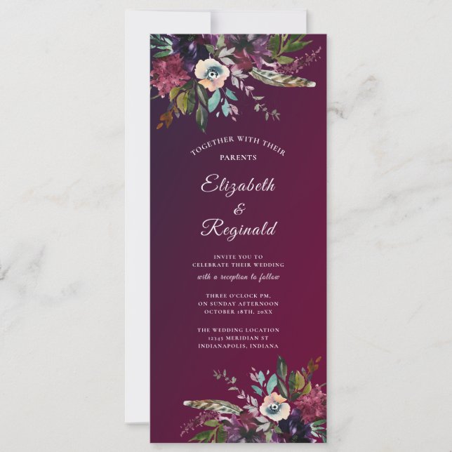 Burgundy Splendour Watercolor Floral Wedding Invitation (Front)