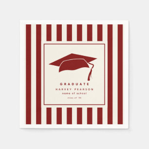 Burgundy Sporty Stripes Custom Graduation Party Napkin