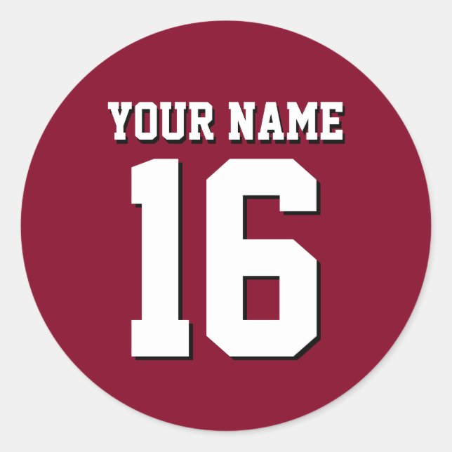 Burgundy Sporty Team Jersey Classic Round Sticker (Front)