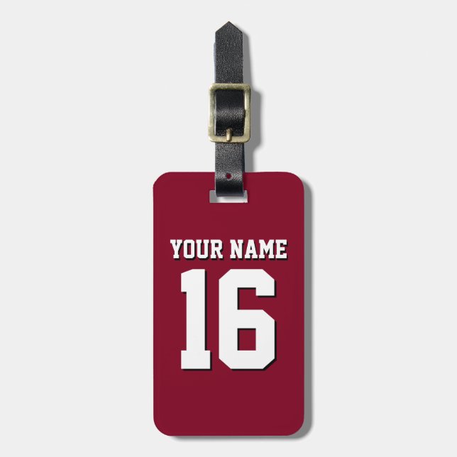 Burgundy Sporty Team Jersey Luggage Tag (Front Vertical)