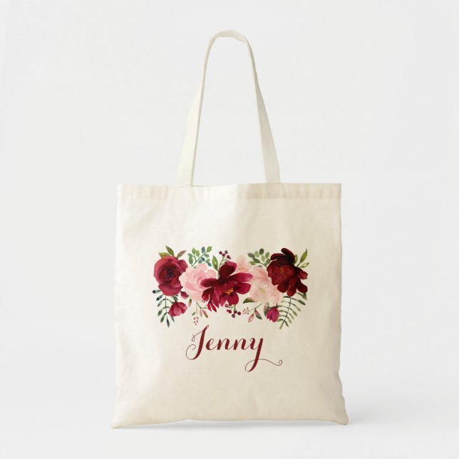 Burgundy Spring Elegant Floral Tote Bag (Front)