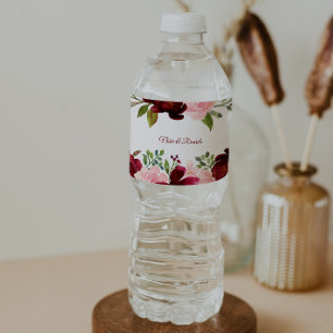 Burgundy Spring Elegant Floral Water Bottle Label